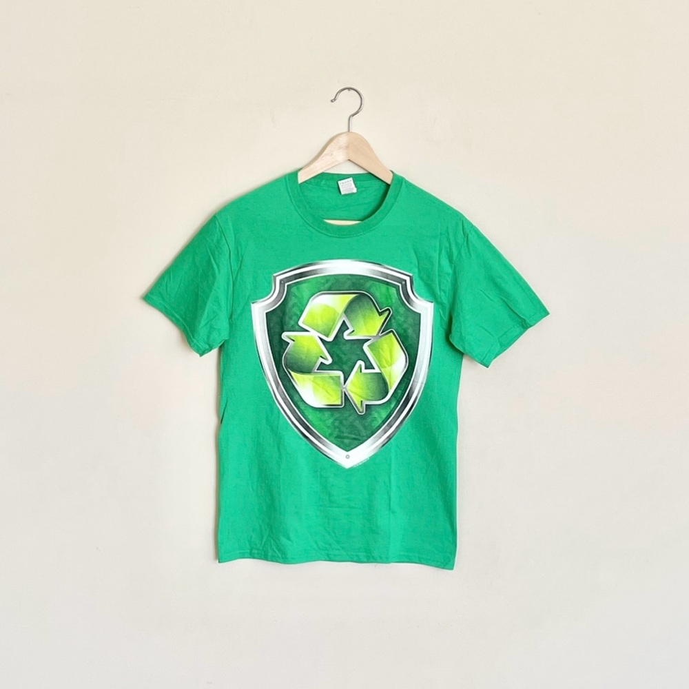 NEW Paw Patrol Rocky Badge Recycle Graphic Green T Shirt Adult size Small